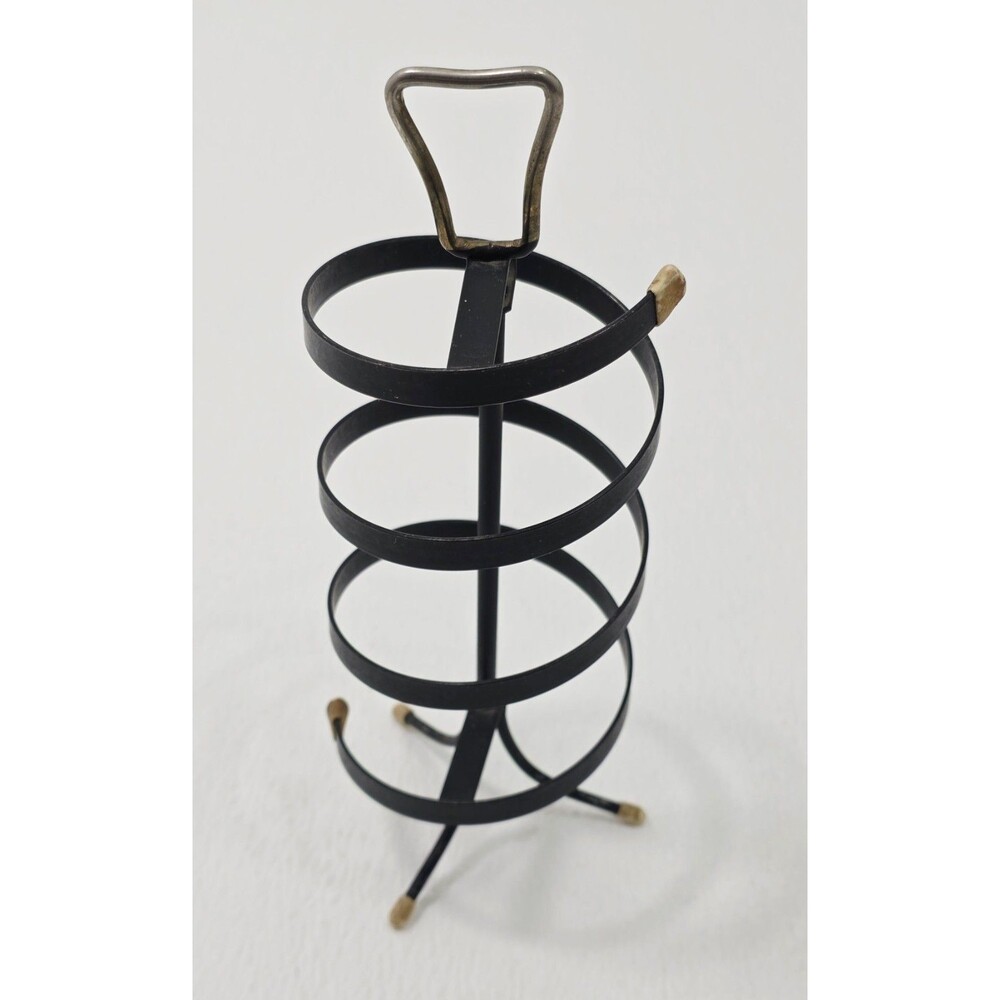 Vtg MCM Spiral Metal Earring Holder Clip On Rotating Stand Black Spinning
